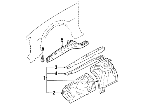 1989 Toyota Cressida Fender - Inner Structure & Rails Extension Diagram for 53707-22010