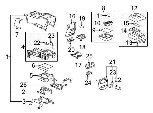 2013 GMC Yukon Center Console Console Assembly Diagram for 19329529