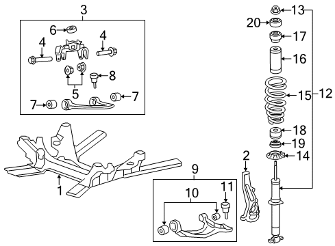 2008 Cadillac CTS Front Suspension Components, Upper Control Arm, Stabilizer Bar Shock Diagram for 19168819