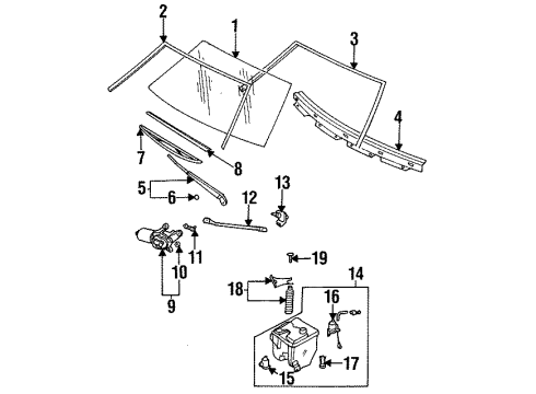 1990 Nissan Sentra Wiper & Washer Components Windshield Wiper Arm Assembly Diagram for 28881-84A25