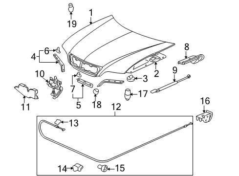 1999 Acura RL Hood & Components Hinge, Driver Side Hood Diagram for 60170-SZ3-010ZZ