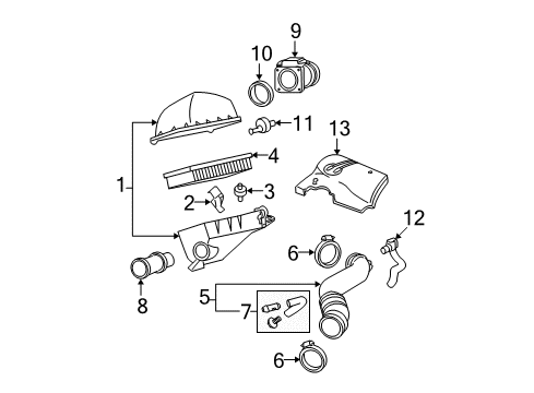 2009 Mercury Grand Marquis Air Intake Air Cleaner Assembly Diagram for 6W1Z-9600-A