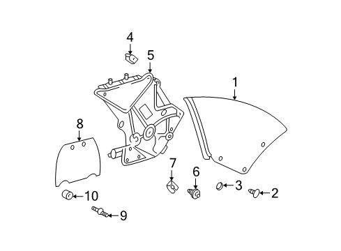 2000 Toyota Solara Quarter Panel - Glass & Hardware Glass Diagram for 62710-AA040