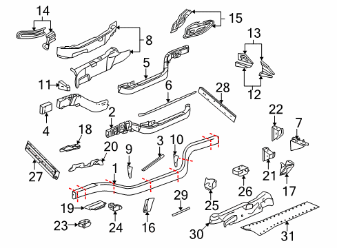 2008 Cadillac XLR Frame & Components Panel Front Bracket Diagram for 10318018