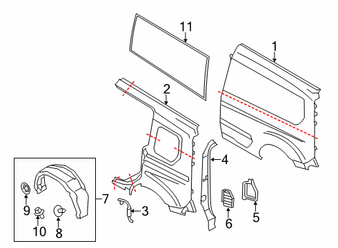 2021 Ford Transit Connect Side Panel & Components Wheelhouse Liner Diagram for KT1Z-61278B51-A