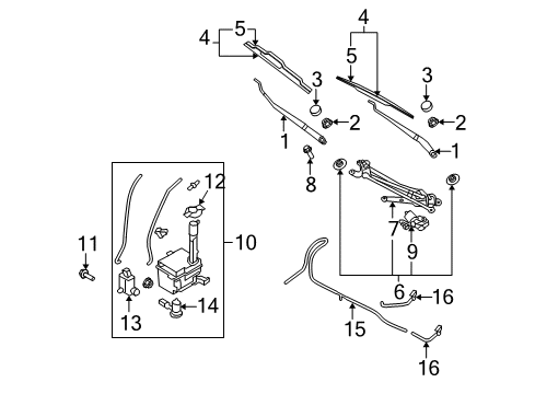 2008 Kia Rondo Wiper & Washer Components Windshield Washer Reservoir Assembly Diagram for 986201D100