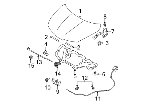 2010 Nissan Versa Hood & Components Sealing Rubber-Hood Diagram for 65810-ED500