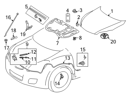 2011 Toyota Matrix Hood & Components, Exterior Trim Support Rod Holder Diagram for 53452-02080