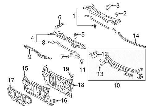 2008 Toyota Camry Cowl Cowl Top Panel Drain Hose Diagram for 55751-06070