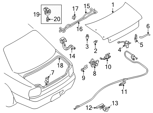 2001 Nissan Altima Trunk Lid Cable-Trunk Lid & Gas Filler Opener Diagram for 84650-0Z800