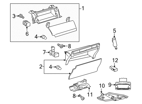 2012 Toyota Prius Plug-In Glove Box Glove Box Assembly Stopper Diagram for 55054-47010