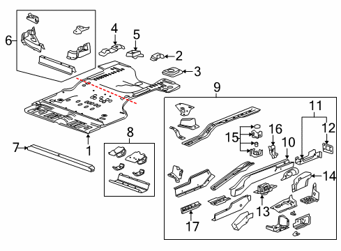 2015 Cadillac SRX Rear Body - Floor & Rails Plate Diagram for 20756385