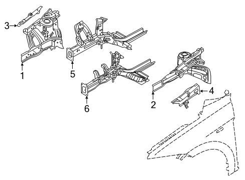 2019 Hyundai Elantra Structural Components & Rails Panel Assembly-FNDR Apron, RH Diagram for 64502-F3500