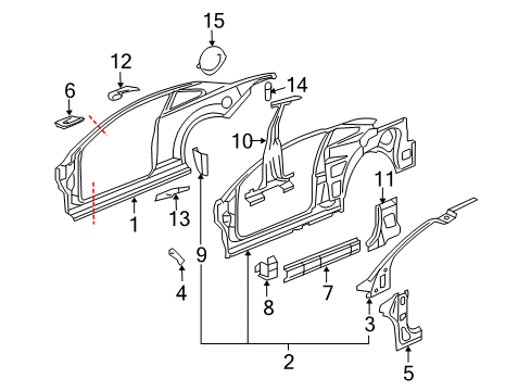 2006 Chevrolet Cobalt Center Pillar, Hinge Pillar, Rocker, Uniside Outer Uniside Diagram for 15224500