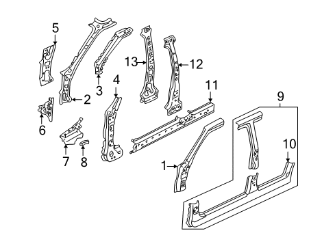 2006 Ford Escape Center Pillar & Rocker, Hinge Pillar Upper Reinforcement Diagram for YL8Z-7802039-AA