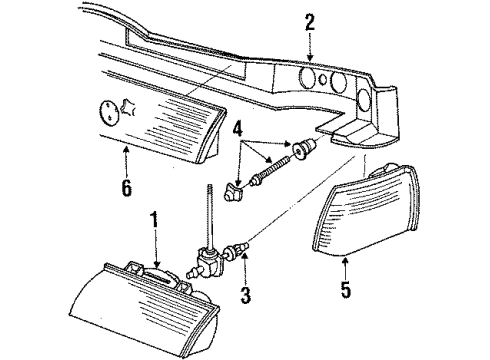1989 Mercury Sable Headlamp Components, Side Marker Lamps Headlamp Assembly Diagram for FO4Y13008B