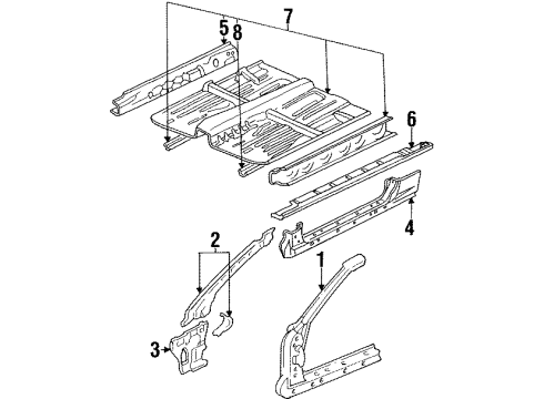 1995 Honda Prelude Hinge Pillar, Rocker, Floor & Rails Floor, FR. Diagram for 65100-SS0-A01ZZ