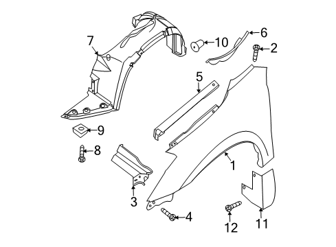 2010 Nissan Altima Fender & Components, Exterior Trim PROTCT Front Fender R Diagram for 63840-ZX20B