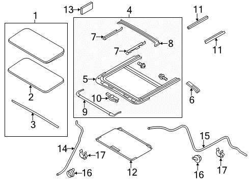 2018 Nissan Armada Sunroof Guide Assembly SUNROOF RH Diagram for 91358-1LA1A