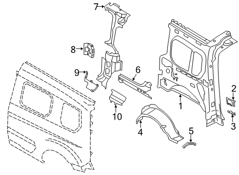 2020 Ford Transit Connect Inner Structure - Side Panel Panel Reinforcement Insulator Diagram for DT1Z-61243A44-A