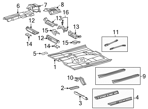 2008 Lexus ES350 Pillars, Rocker & Floor - Floor & Rails Front Floor Pan Diagram for 58111-06060