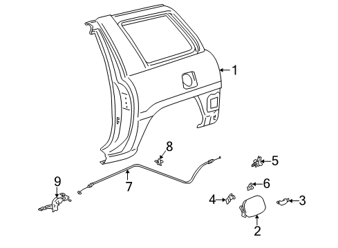 1998 Toyota RAV4 Fuel Door Cable Sub-Assy, Fuel Lid Lock Control Diagram for 77035-42040