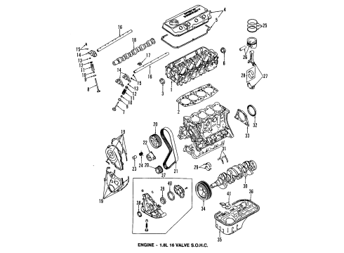 1995 Eagle Summit Engine Parts, Mounts, Cylinder Head & Valves, Camshaft & Timing, Oil Pan, Oil Pump, Balance Shafts, Crankshaft & Bearings, Pistons, Rings & Bearings Bearing-Crankshaft Thrust Diagram for MD174862