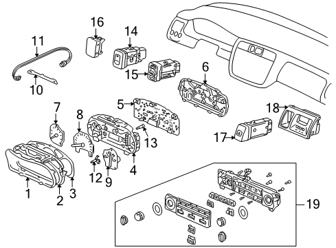 2001 Honda Accord Sunroof Switch Assembly, Hazard Diagram for 35510-S84-A11