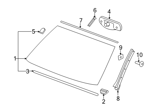 2008 Chevrolet Silverado 1500 Windshield Glass, Reveal Moldings Mirror Inside Diagram for 22905183