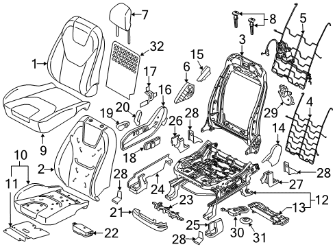 2020 Ford Edge Power Seats Pivot Cover Diagram for FT4Z-5862186-AB