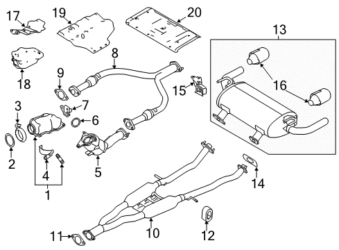 2017 Infiniti Q60 Exhaust Components Front Exhaust Tube Assembly Diagram for 20020-4GF0A