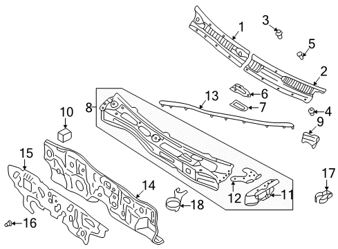 1998 Nissan Altima Cowl Dash Lower Assembly, Mt Diagram for 67300-9E030