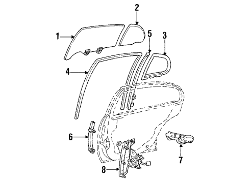 1997 Lexus GS300 Rear Door Weatherstrip, Rear Door Quarter Window, RH Diagram for 68188-30090