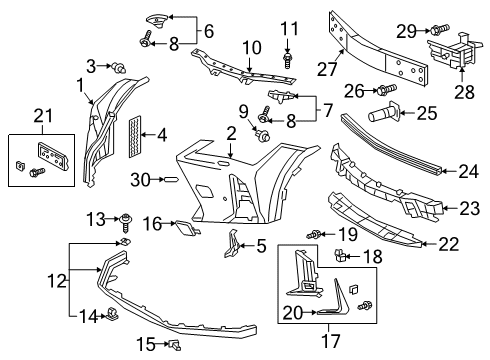 2022 Lexus UX250h Bumper & Components - Front Alarm Horn Bolt Diagram for 90119-06A07