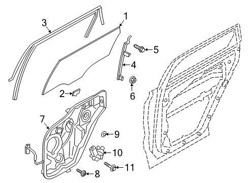 2019 Hyundai Santa Fe Rear Door - Glass & Hardware Run-RR Dr Window Glass, RH Diagram for 83540-S1000