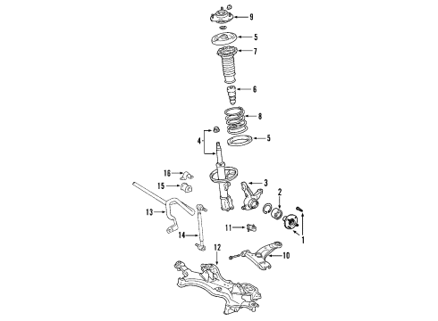 2004 Toyota Matrix Front Suspension, Lower Control Arm, Stabilizer Bar, Suspension Components Strut Diagram for 48510-A9340