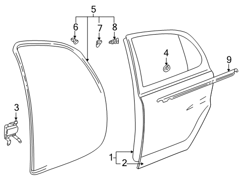 2000 Toyota Echo Rear Door Reinforcement Diagram for 67058-52010