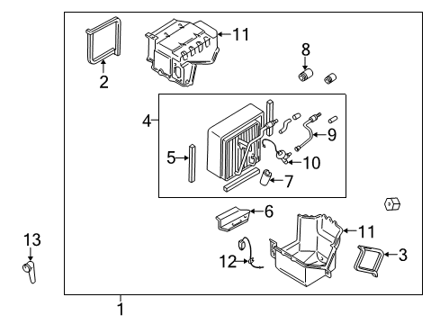 1999 Nissan Altima Air Conditioner Evaporator Assy-Cooler Diagram for 27280-9E000