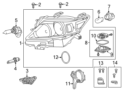 2015 Lexus RX350 Headlamps Gasket, HEADLAMP Bod Diagram for 81134-48B60