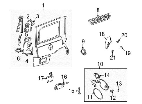 2000 Saturn LW2 Fuel Door Latch Asm, Fuel Tank Filler Diagram for 90584440