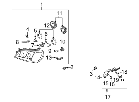2005 Hyundai XG350 Headlamps Front Combination Lamp Bulb Holder Assembly Diagram for 92161-38000