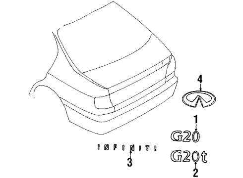 2002 Infiniti G20 Exterior Trim - Trunk Lid Trunk Lid Emblem Diagram for 84896-7J101