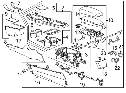 2012 Chevrolet Volt Center Console Console Assembly Diagram for 22815365