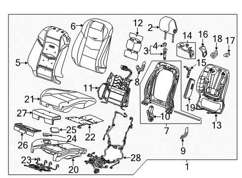 2015 Cadillac ELR Driver Seat Components Release Handle Diagram for 23266438