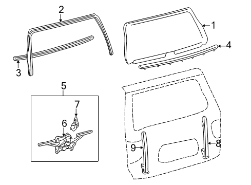 2003 Toyota Sequoia Lift Gate Weatherstrip Diagram for 68290-0C010