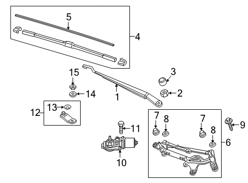 2019 Honda Fit Wiper & Washer Components Motor, Front Wiper Diagram for 76505-T0A-J01