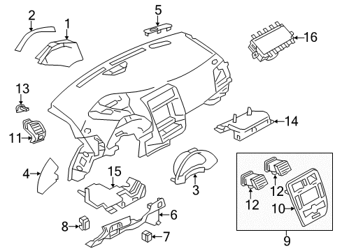2011 Nissan Leaf Cluster & Switches, Instrument Panel Lid Cluster BRN Diagram for 68240-3NA0A
