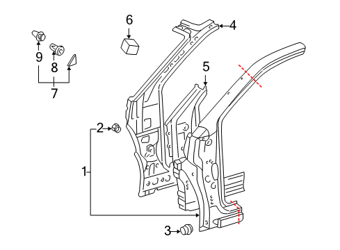 2003 Toyota Echo Hinge Pillar Inner Pillar Diagram for 61024-52011