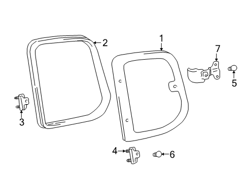 2003 Toyota Tundra Rear Door - Glass & Hardware Door Glass Diagram for 62712-0C010