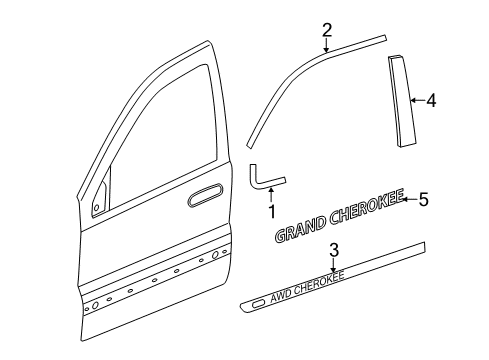 2012 Jeep Grand Cherokee Exterior Trim - Front Door Molding-Day Light Opening Diagram for 57010499AE